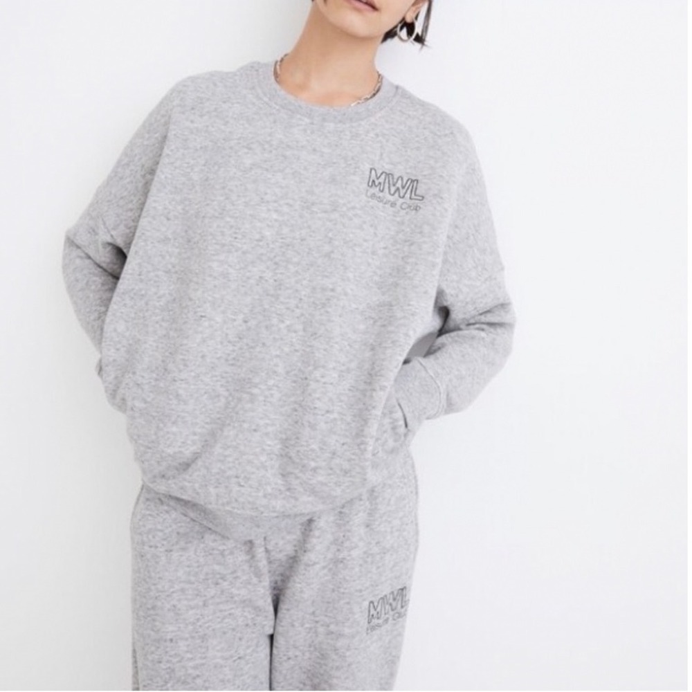 Madewell MWL Betterterry Leisure Club sweatshirt Grey Cropped Embroidered Small